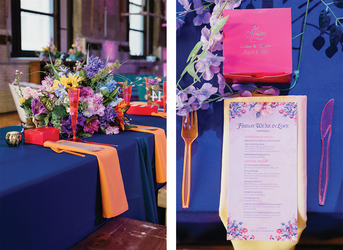 neon decor at retro bok wedding reception